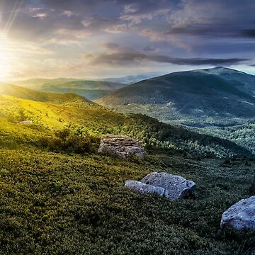 Artwork thumbnail, time change over stones on the edge of mountain hillside by mike-pellinni