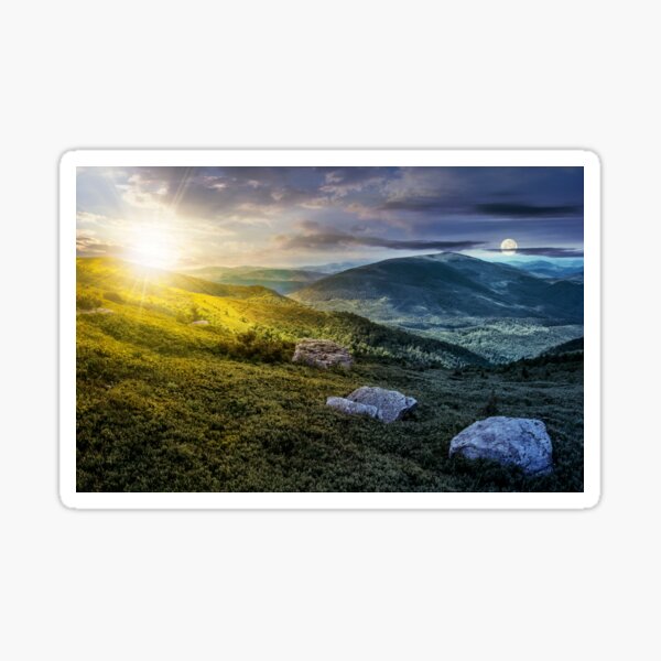 time change over stones on the edge of mountain hillside Sticker