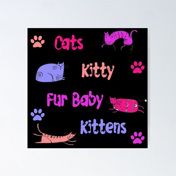 Item preview, PINK AND PURPLE CARTOON CATS AND KITTENS AND FUR BABIES ON BLACK BACKGROUND  designed and sold by ozcushionstoo.