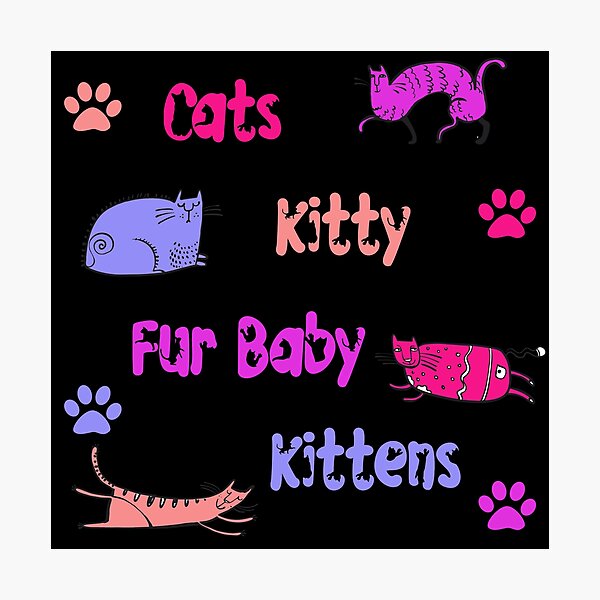 Item preview, PINK AND PURPLE CARTOON CATS AND KITTENS AND FUR BABIES ON BLACK BACKGROUND  designed and sold by ozcushionstoo.