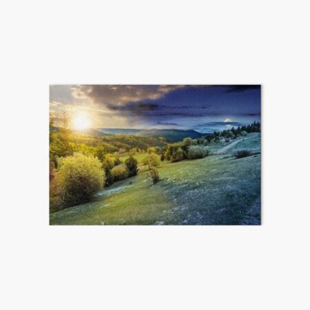 forest on a mountain hillside in rural area. day and night Art Board Print