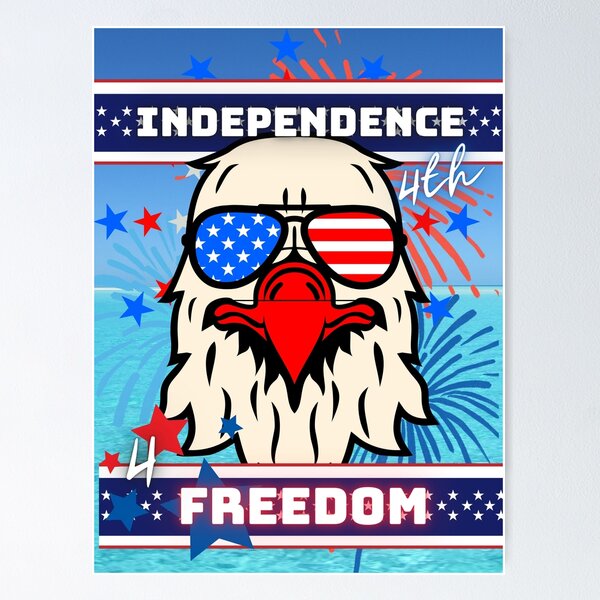 Item preview,  Patriotic Sky Blue Cute July 4Th American Eagle with Cool Shades-Independence Day-Freedom Fireworks Stars and Stripes USA  designed and sold by ChristabellaWwMS.