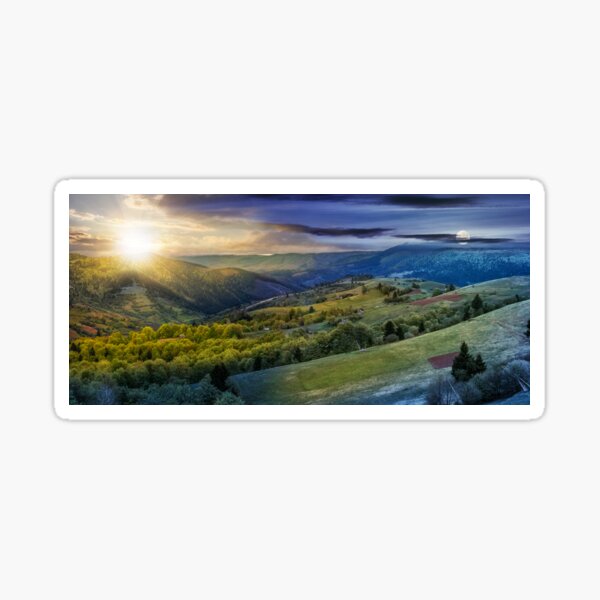 forest on a mountain hillside in rural area. day and night change Sticker