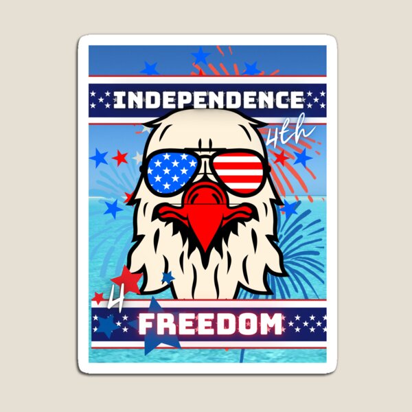 Aperçu de l'œuvre  Bleu ciel patriotique mignon 4 juillet American Eagle avec Cool Shades-Independence Day-Freedom Fireworks Stars and Stripes USA créée et vendue par ChristabellaWwMS.