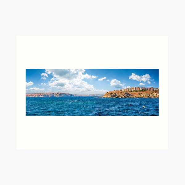 town on a cliff above the seashore Art Print