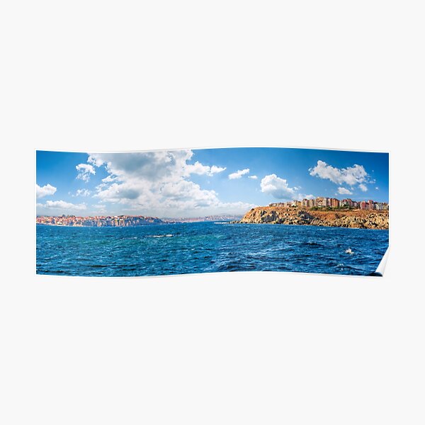 town on a cliff above the seashore Poster