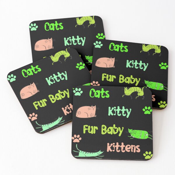 Item preview, GREEN AND PEACH CARTOON CATS AND KITTENS AND FUR BABIES ON BLACK BACKGROUND  designed and sold by ozcushionstoo.