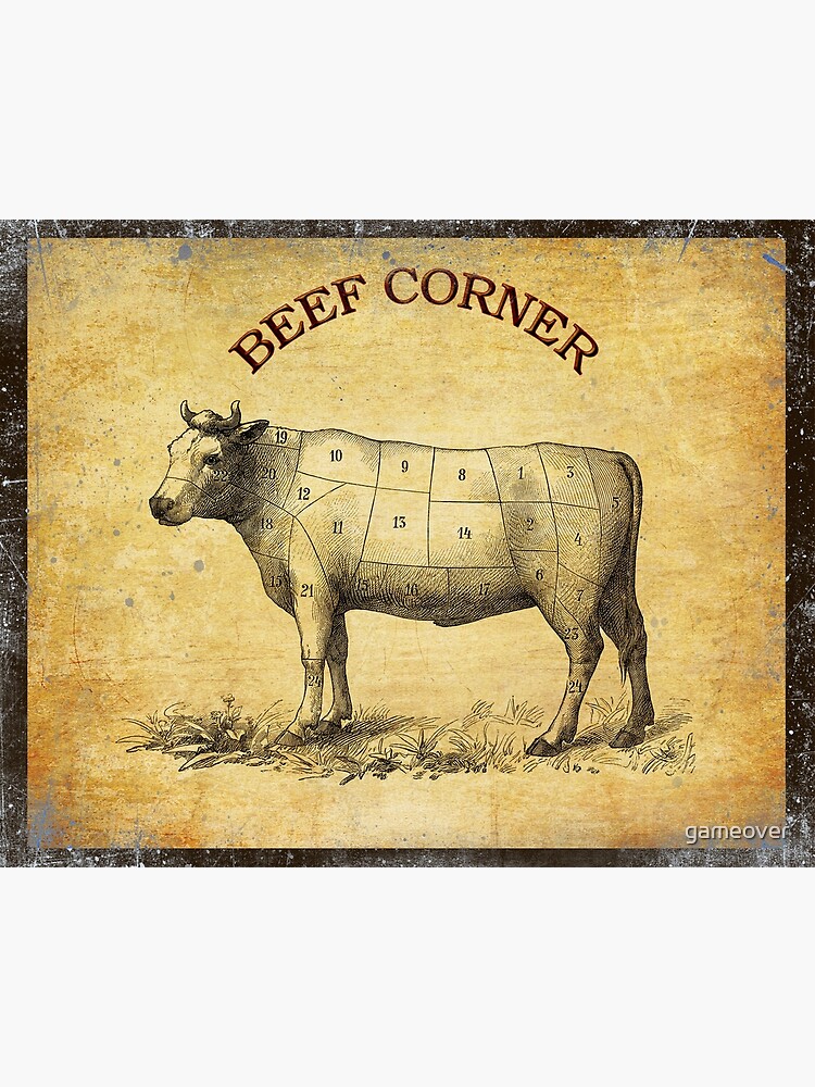 "An old beef chart with numbered cuts" Art Print by gameover | Redbubble