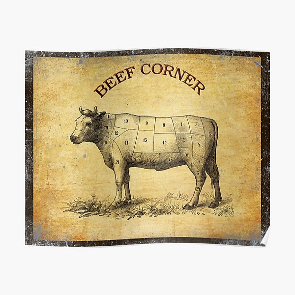 "An old beef chart with numbered cuts" Poster by gameover | Redbubble