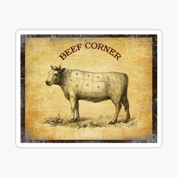 An old beef chart with numbered cuts Sticker