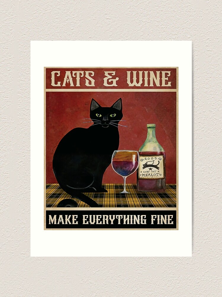 Cat And Wine Art Print