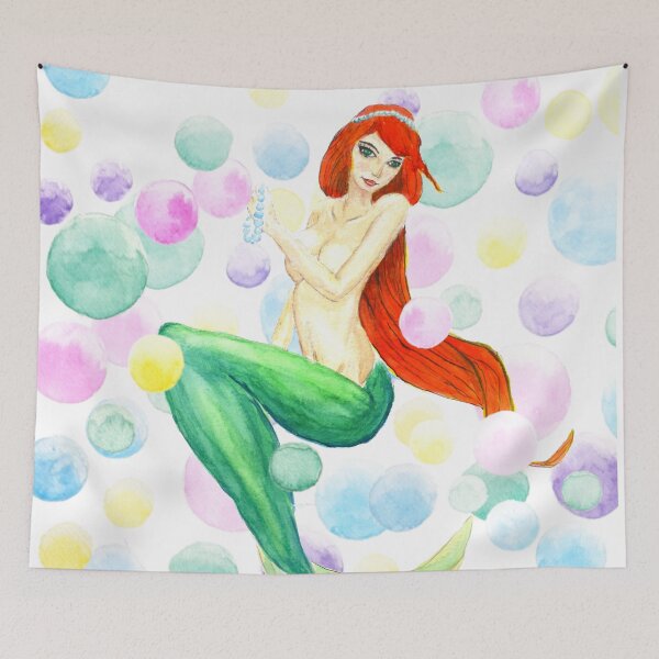 Item preview, mermaid with colorful bubbles  designed and sold by ColorandColor.