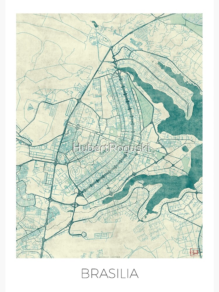 Brasilia Map Blue Vintage by HubertRoguski