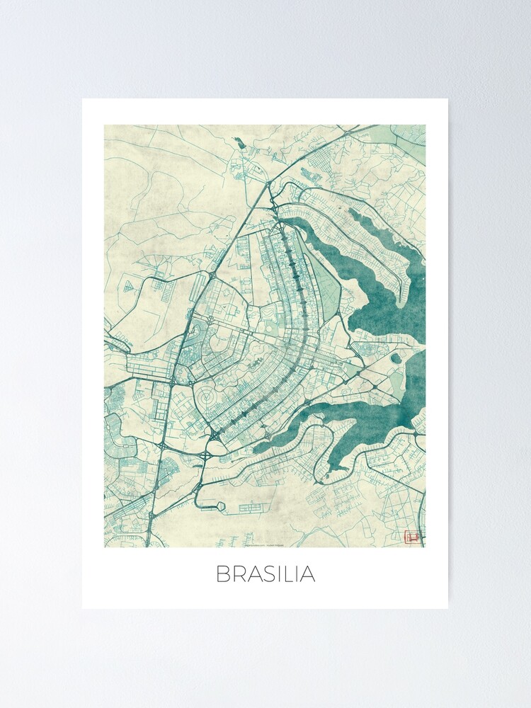 Alternate view of Brasilia Map Blue Vintage Poster