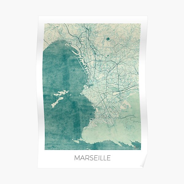 Marseille Map Blue Vintage Poster