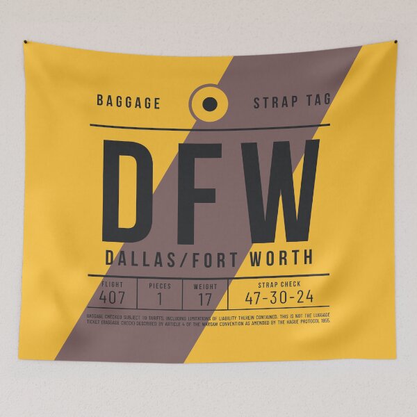 Aperçu de l'œuvre Étiquette de bagage E - DFW Dallas Fort Worth USA créée et vendue par VoodooCircus.