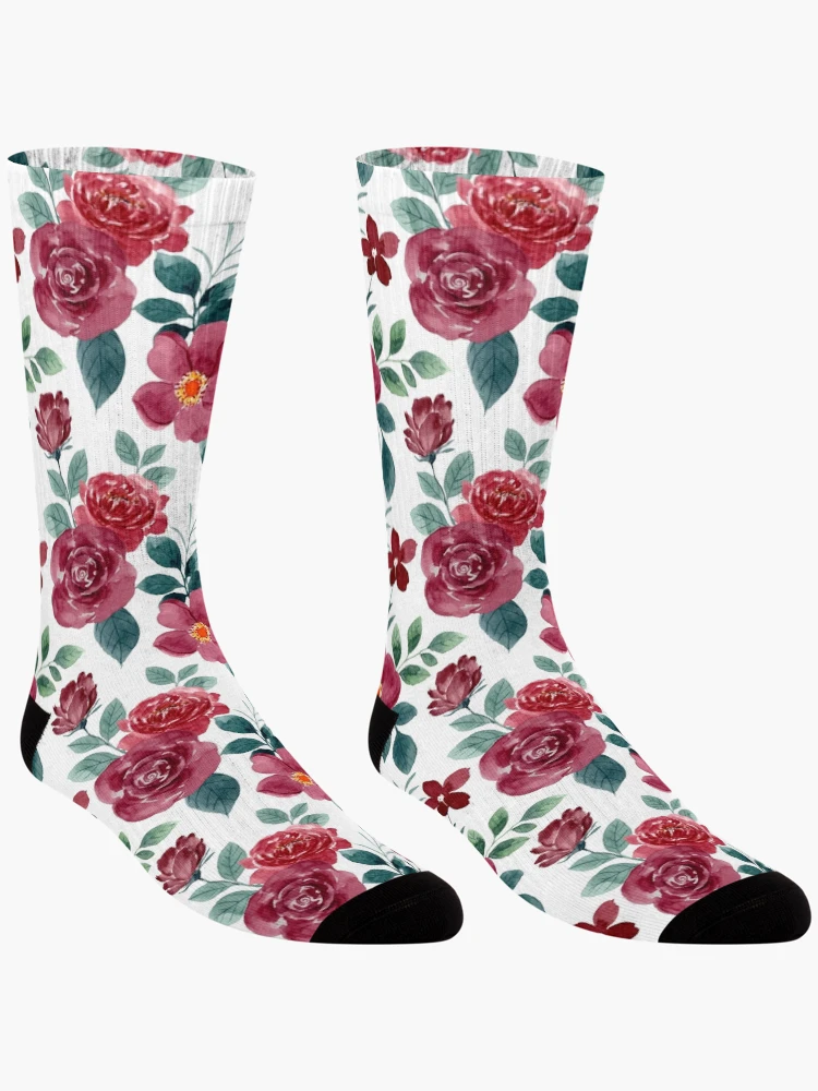 Thumbnail 3 of 5, Socks, Watercolor Roses Pattern - Floral Pattern designed and sold by PatternHome.