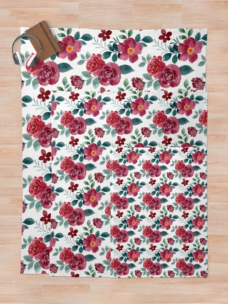 Thumbnail 5 of 6, Throw Blanket, Watercolor Roses Pattern - Floral Pattern designed and sold by PatternHome.
