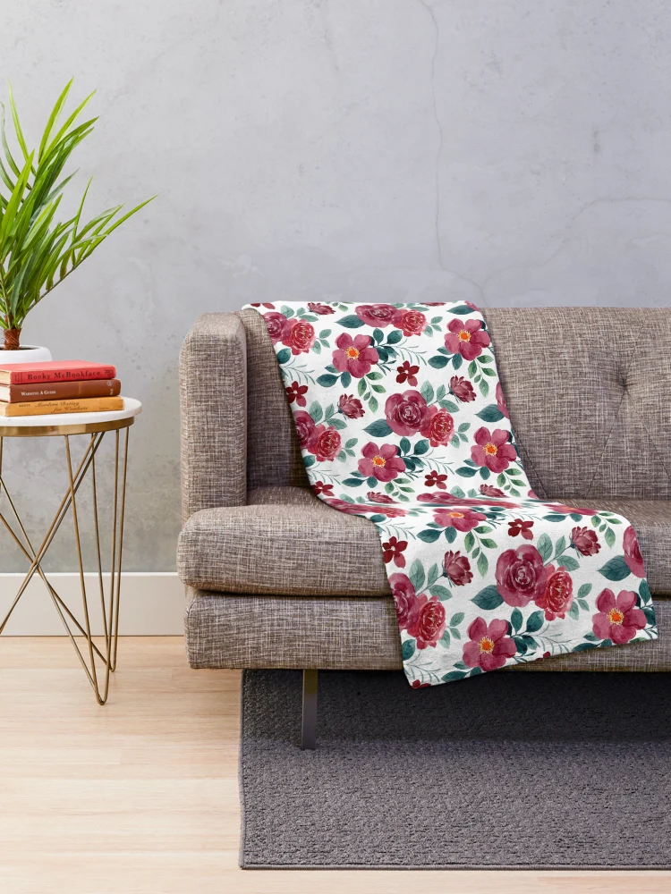 Thumbnail 2 of 6, Throw Blanket, Watercolor Roses Pattern - Floral Pattern designed and sold by PatternHome.
