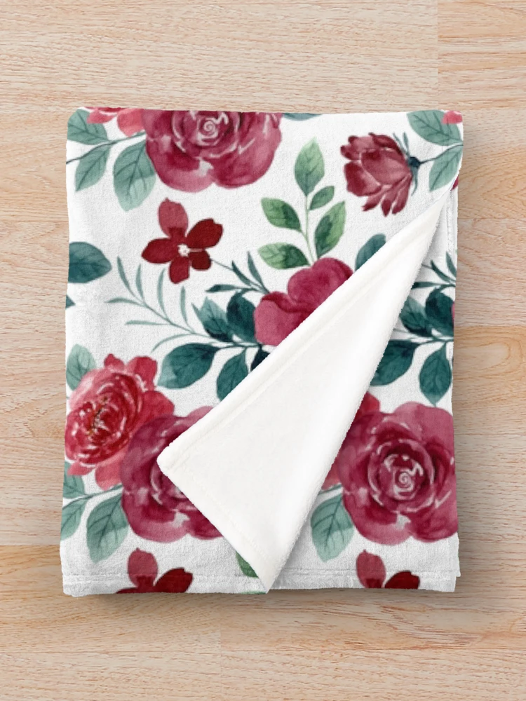 Thumbnail 3 of 6, Throw Blanket, Watercolor Roses Pattern - Floral Pattern designed and sold by PatternHome.