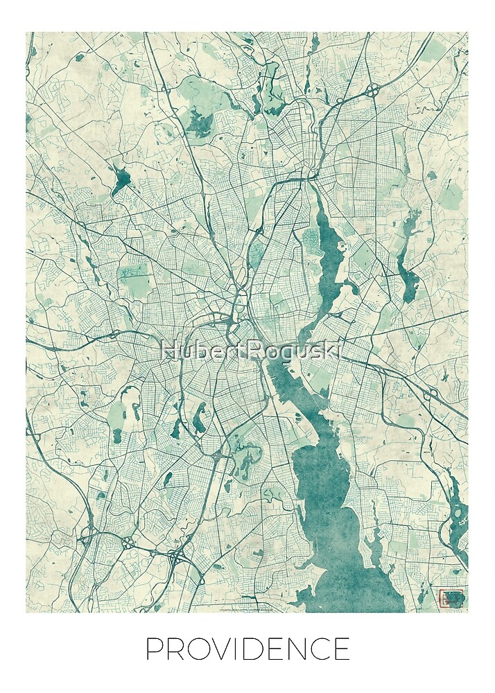 Providence Map Blue Vintage by HubertRoguski