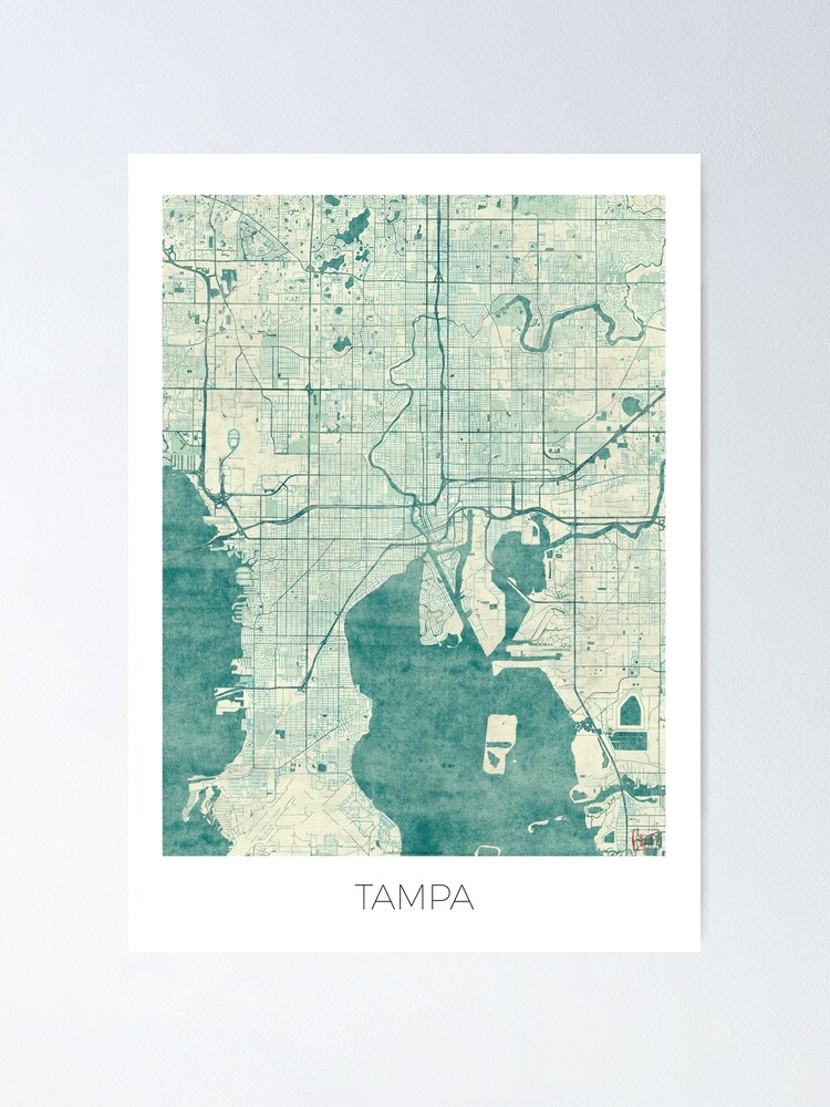 Alternate view of Tampa Map Blue Vintage Poster