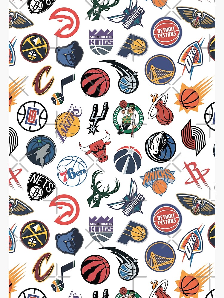 Disover NBA teams seamless pattern white Premium Matte Vertical Poster