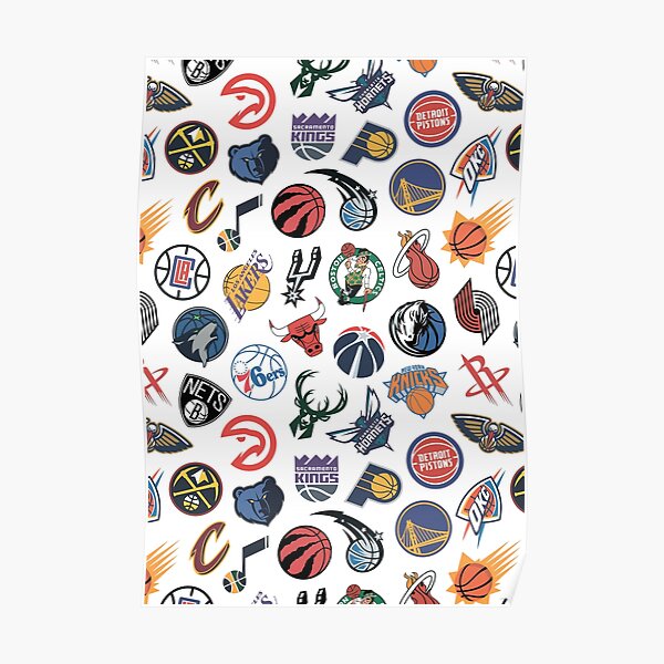 NBA teams seamless pattern white Poster