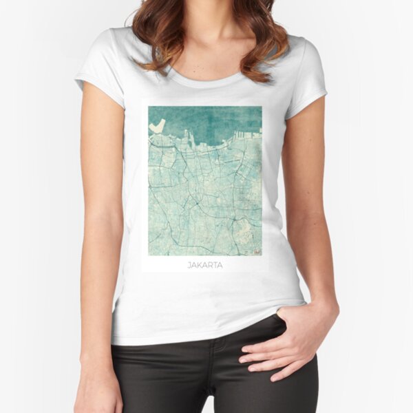 Jakarta Map Blue Vintage Fitted Scoop T-Shirt