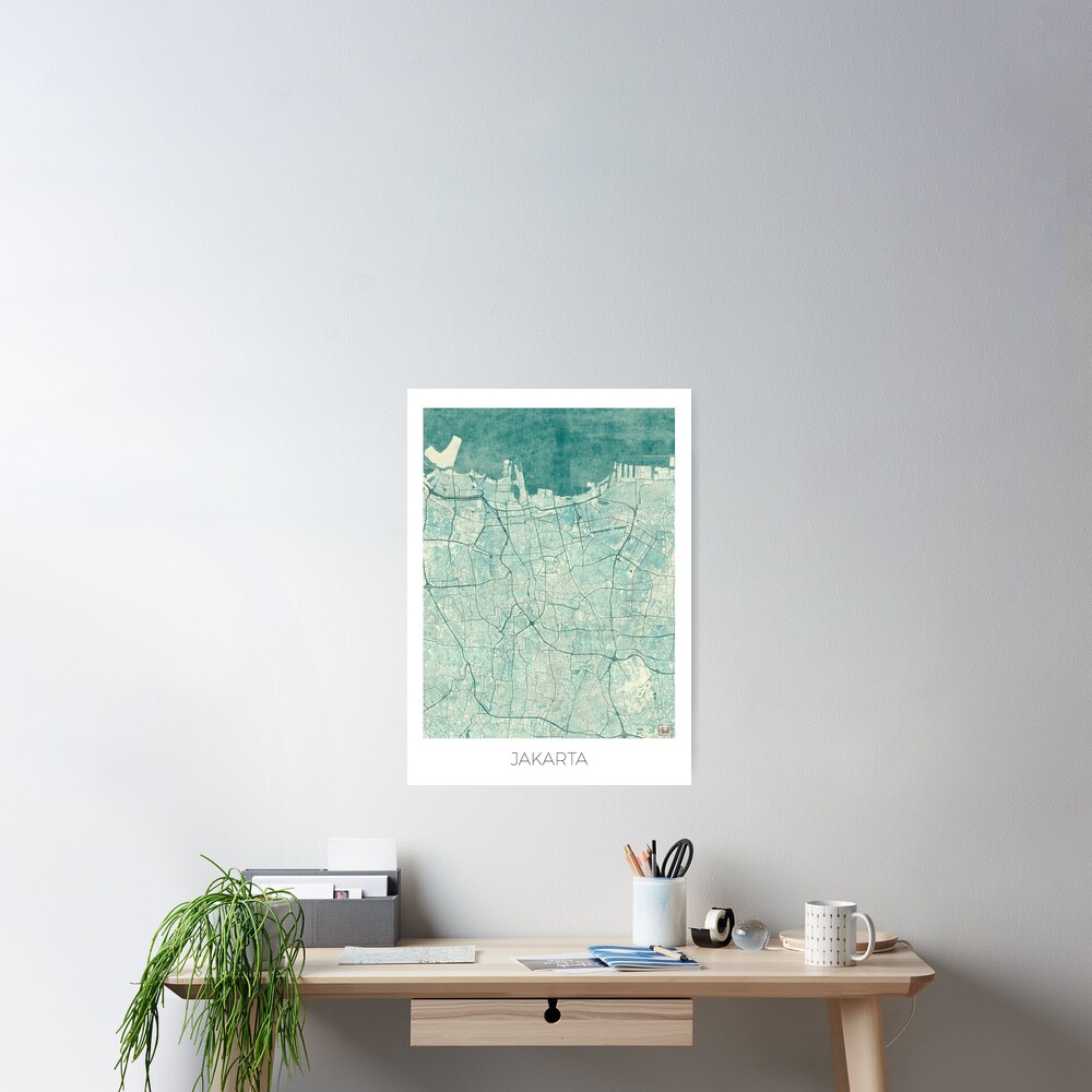 Jakarta Map Blue Vintage Poster