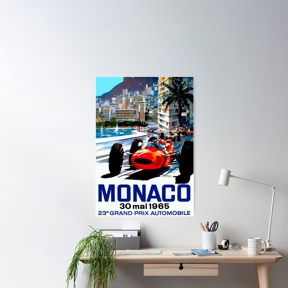 MONACO GRAND PRIX; Vintage Auto Racing Print Poster