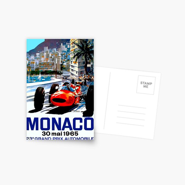 "MONACO GRAND PRIX" Vintage Auto Racing Print Postcard