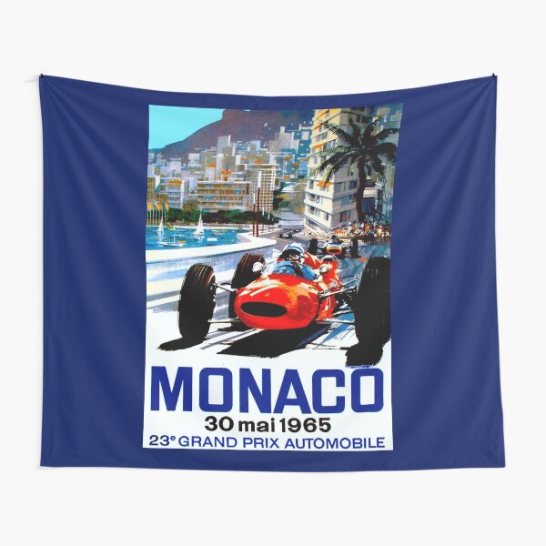 "MONACO GRAND PRIX" Vintage Auto Racing Print Tapestry