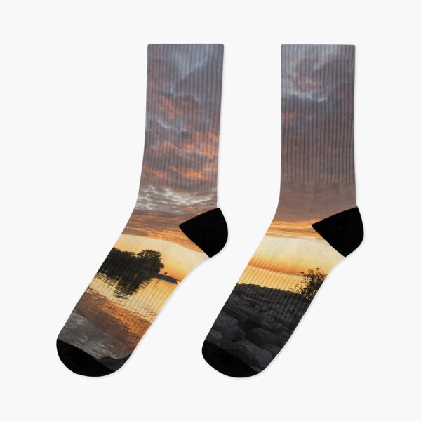Item preview, Peninsular Sunrise - Rough Riprap Boulders and Spectacular Sky designed and sold by Georgia Mizuleva.