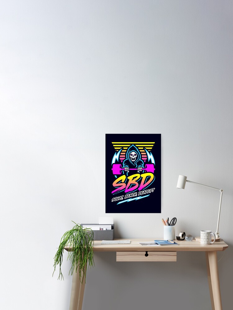 SBD Squat Bench Deadlift (Gym Reaper) Retro Neon Synthwave 80s 90s | Poster