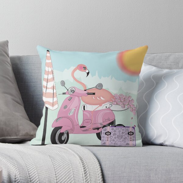 Flamingo Riding on Pink Daydreams Throw Pillow