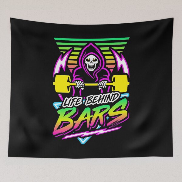 Item preview, Life Behind Bars (Gym Reaper) Retro Neon Synthwave 80s 90s designed and sold by Brogress Project.