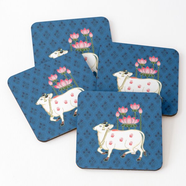 Item preview, Sacred Indigo Pichwai Art: Traditional Indian Holy Cow and Lotus Pattern designed and sold by Art-PraveenRai.