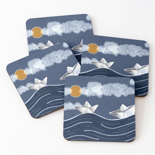 Item preview, Cute Origami Paper Boats on Rough Sea  designed and sold by CarolinaReina.