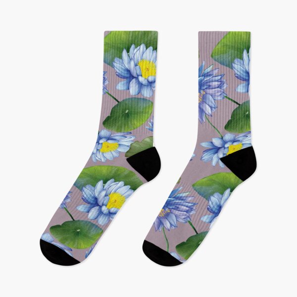 Item preview, Watercolor large Blue Lotus Flowers with Green leaf pattern designed and sold by Fus-art94.
