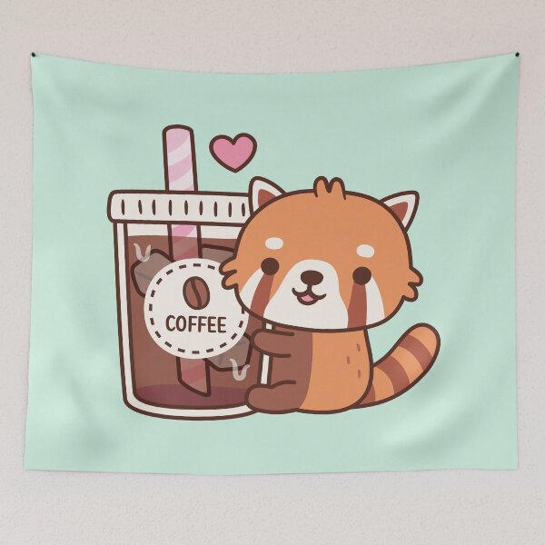 Item preview, Cute Little Red Panda Hugging Iced Coffee designed and sold by rustydoodle.