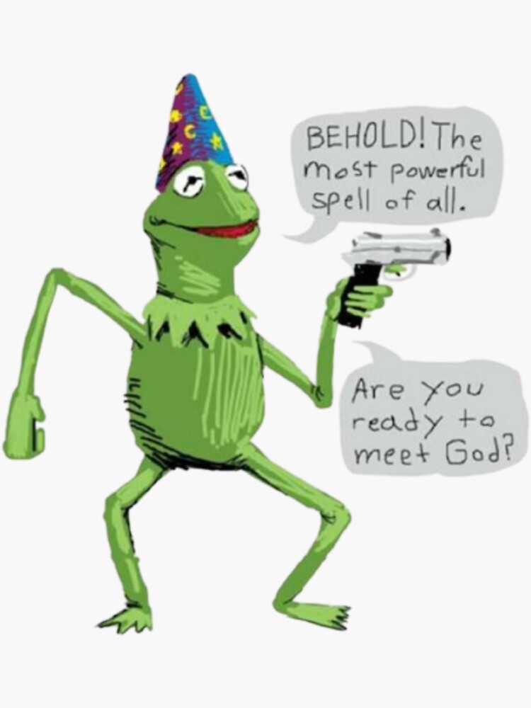 Pegatina «Wizard Kermit with Gun contempla el hechizo más poderoso de