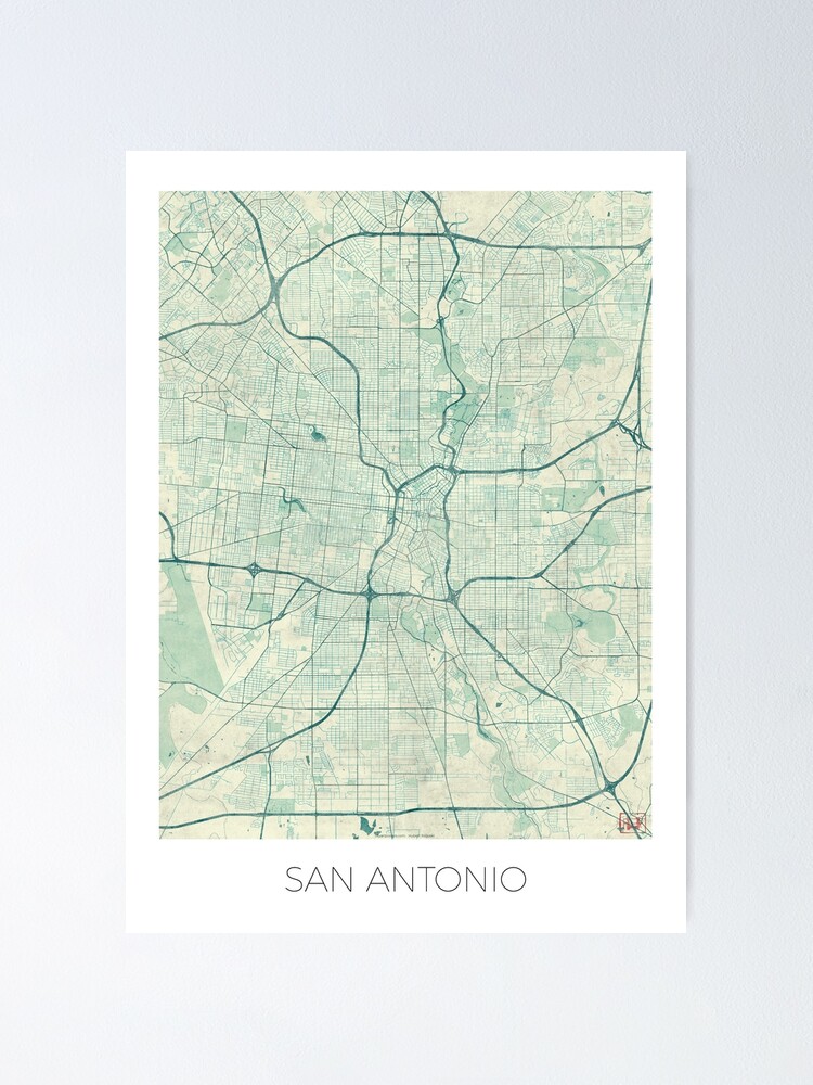 Alternate view of San Antonio Map Blue Vintage Poster