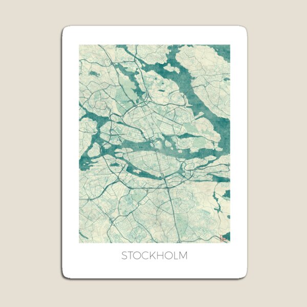 Stockholm Map Blue Vintage Magnet