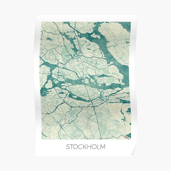 Stockholm Map Blue Vintage Poster
