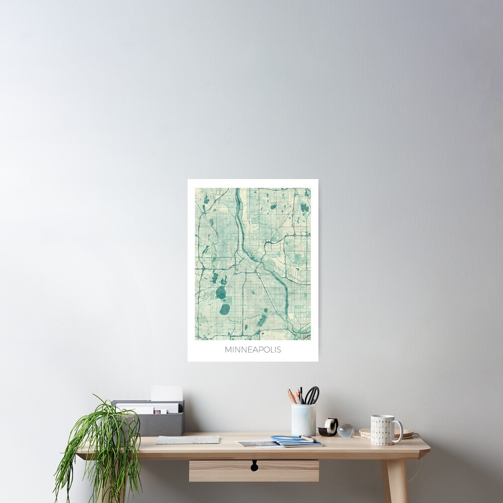 Minneapolis Map Blue Vintage Poster