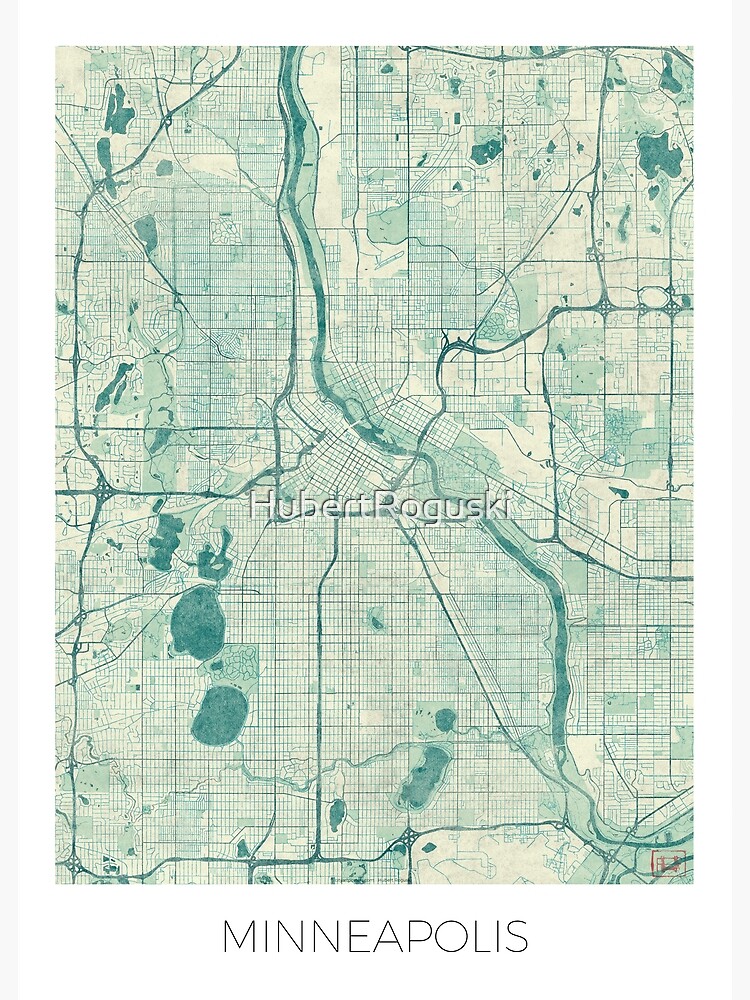 Minneapolis Map Blue Vintage by HubertRoguski