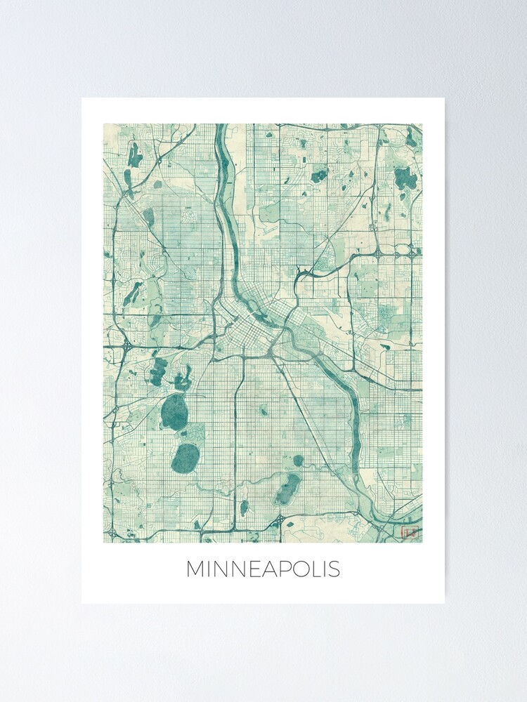 Alternate view of Minneapolis Map Blue Vintage Poster