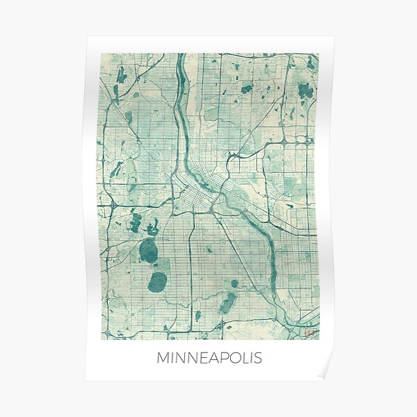 Minneapolis Map Blue Vintage Poster