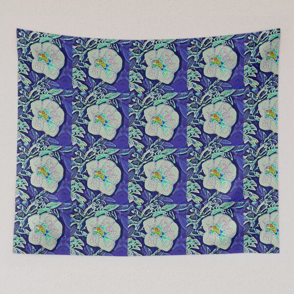 Item preview, White and blue flower grid designed and sold by farmbrough.